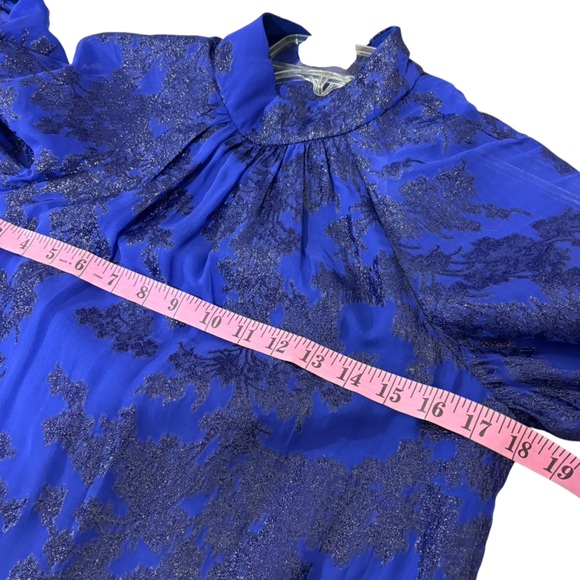 MONIQUE LHUILLIER blue puff sleeve tie back shift dress 6 S - Picture 6 of 11